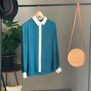 Long Sleeve Color-block Blouse